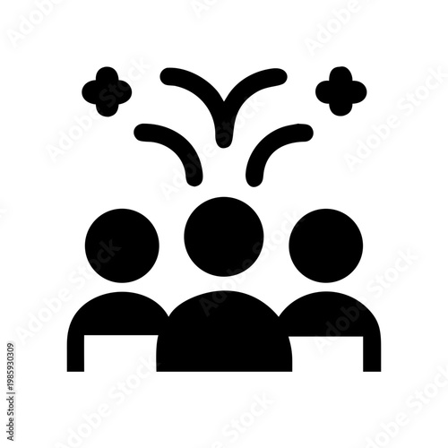 Black silhouette of three people with idea and lightbulb moment