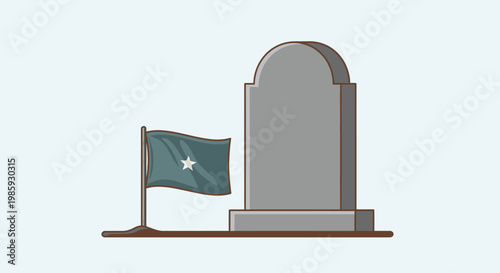 Illustration of a Confederate Memorial Day monument with a flag on a solemn day