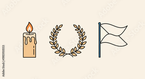 Illustration of a candle, laurel wreath, and flag on Confederate Memorial Day