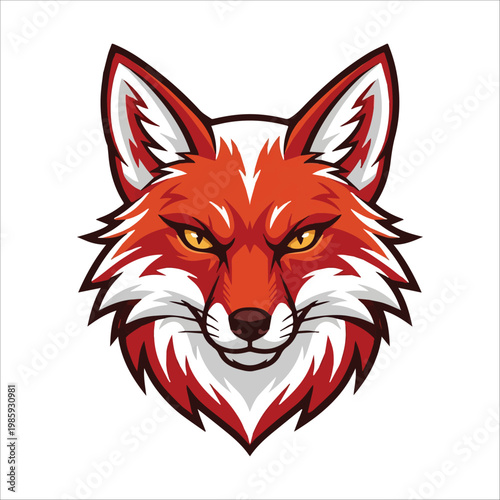 A vibrant illustration of a majestic fox head, embodying wild determination and astute intelligence, perfect for sports mascots or strong brand identity