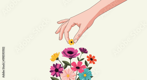 A hand gently touches flowers on Confederate Memorial Day outside.