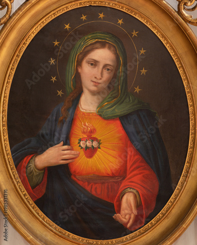 Vercelli -  The painting of Heart of Viegin Mary in church Cattedrale di San Eusebio by unknown artist from end of 19. cent.