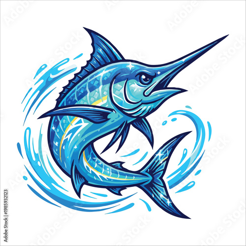 Vibrant Blue Marlin Illustration Capturing the Power and Grace of Oceanic Predators in Motion