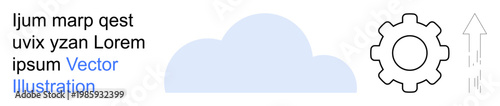 Cloud technology, innovation, process automation, software development, data storage, workflow enhancement. A blue cloud shape with gear and upward arrow icons. Cloud technology and process