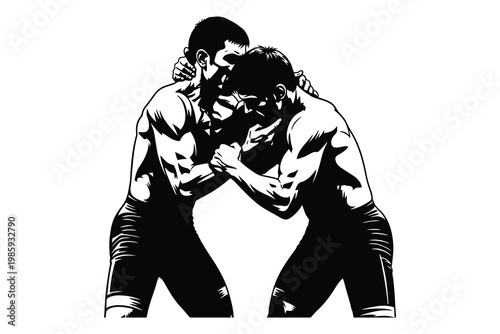 Intense embrace a black and white illustration of two figures in connection