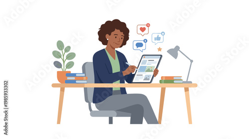Professional Woman Working at Desk with Laptop in Office.