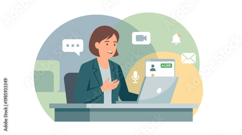 Professional Woman Working On Laptop At Desk.