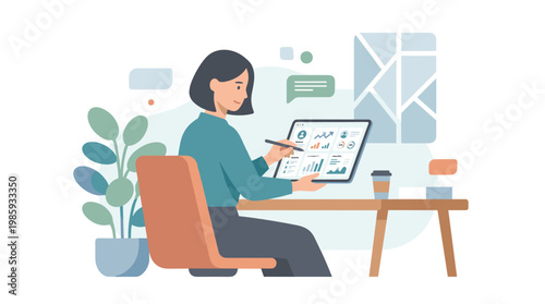Woman designer working at desk with drawing tablet.