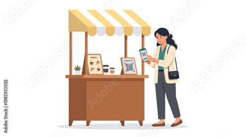 Street vendor at market stall selling items.