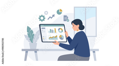 Business analyst reviewing data on computer screen.