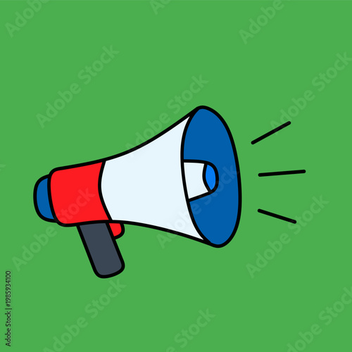 Megaphone with sound waves in flat style for public voice theme