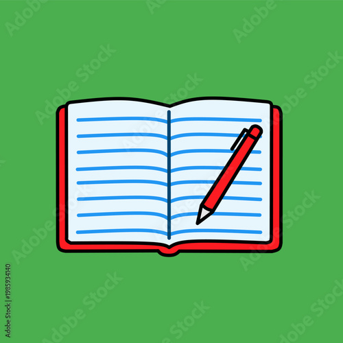 Notebook with pen and lines in flat style for writing theme