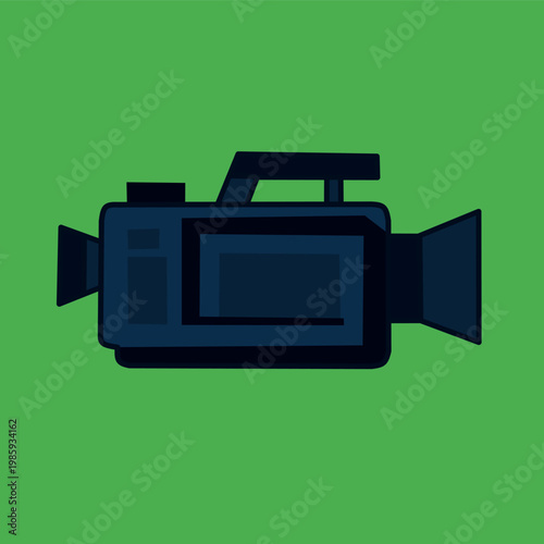 Video camera with lens detail in flat style for media coverage theme