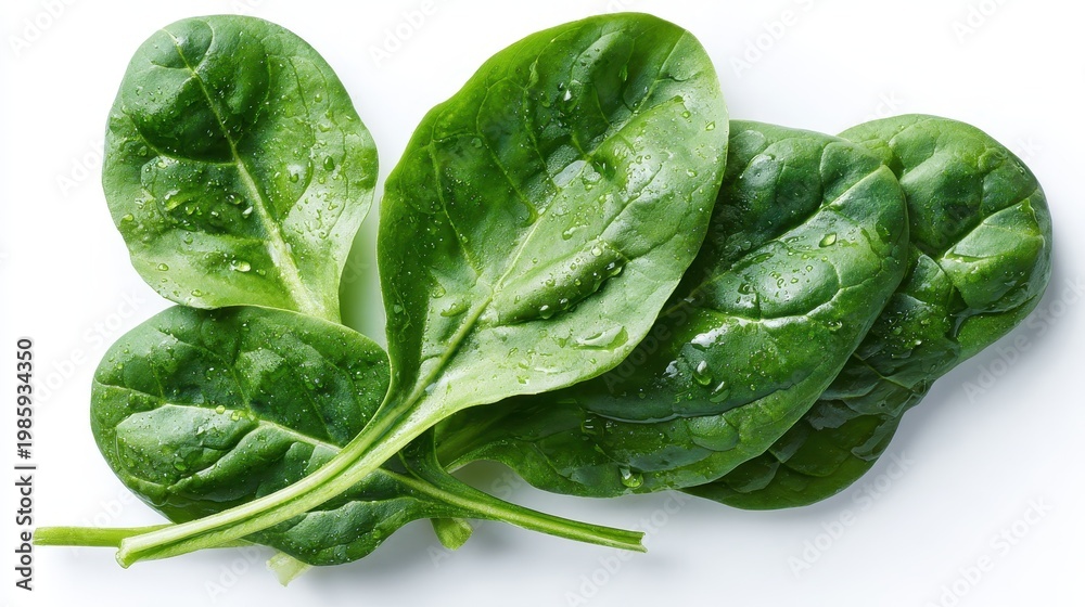 Fototapeta premium Vibrant green spinach leaves arranged simply on a white studio background