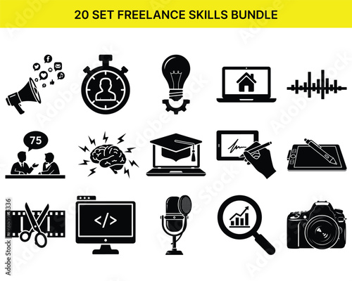 Freelance skills bundle icons for business and creative professionals