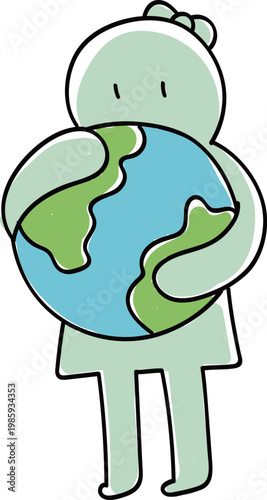 Cute Girl Holding Earth Globe Symbolizing Eco Responsibility and Love