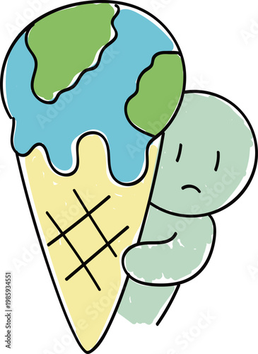 Melting Earth Ice Cream Globe Representing Global Warming Concept