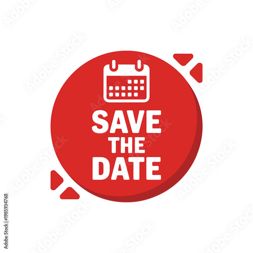 A red circular icon displaying a calendar and the text save the date