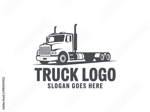 A monochrome logo depicting a semi truck with bold lettering below