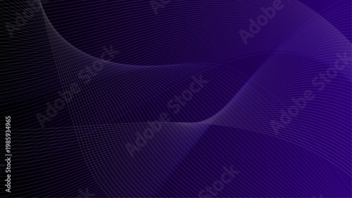 紫のグラデーション背景に流れる抽象的な波状ラインデザイン
