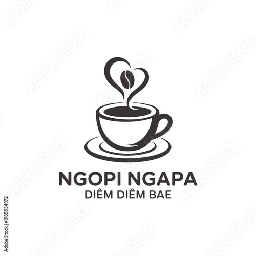 A stylized logo featuring a coffee cup with a heart shaped steam design