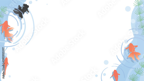 Top View Goldfish Diagonal Frame with Ripple Shadow Water Plants Vector 16:9 Horizontal Banner Transparent Background | 金魚 フレーム 俯瞰 波紋 影 水草 和風 動画素材