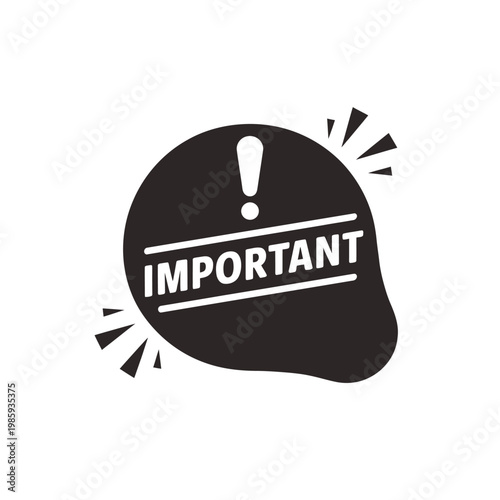 A black speech bubble with the word important and an exclamation point