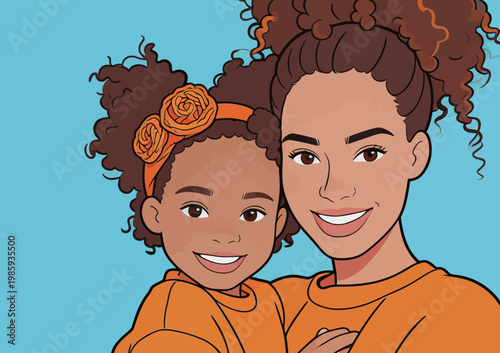 Mother and Daughter Portrait in Matching Outfits