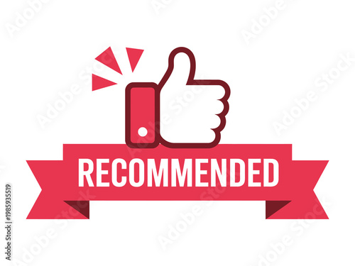 A red ribbon banner displays recommended with a hand giving a thumbs up