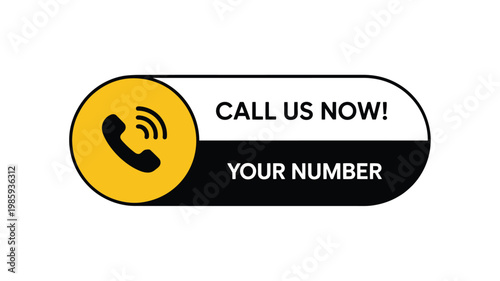 A yellow and black call to action button with a telephone icon