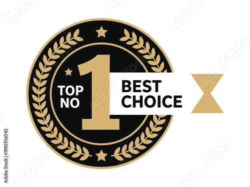 A golden seal displaying a number one ranking and best choice text