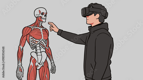 Person Interacting with Human Anatomy VR Model