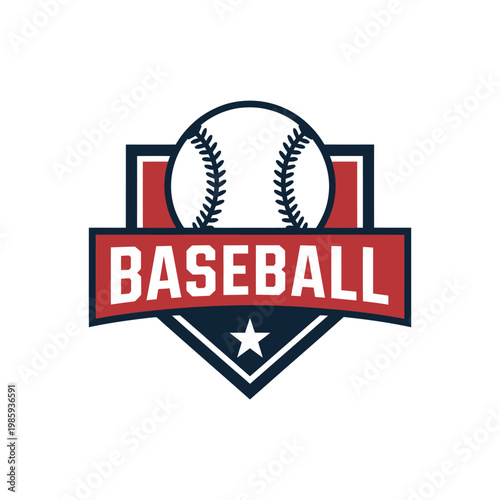 A graphic illustration of a baseball within a shield shaped logo design