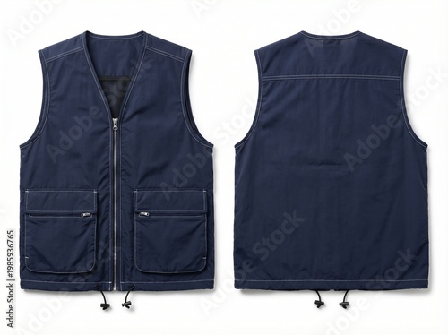 Navy Blue Multi-Pocket Utility Vest Front and Back View