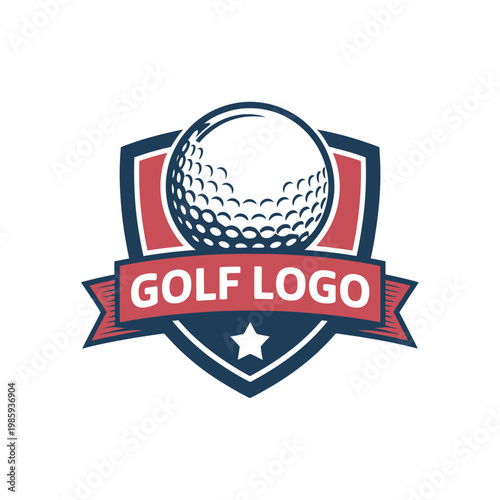 A vintage golf logo featuring a golf ball within a shield emblem