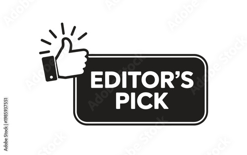 A black and white graphic displaying an editor s pick badge with a thumbs up