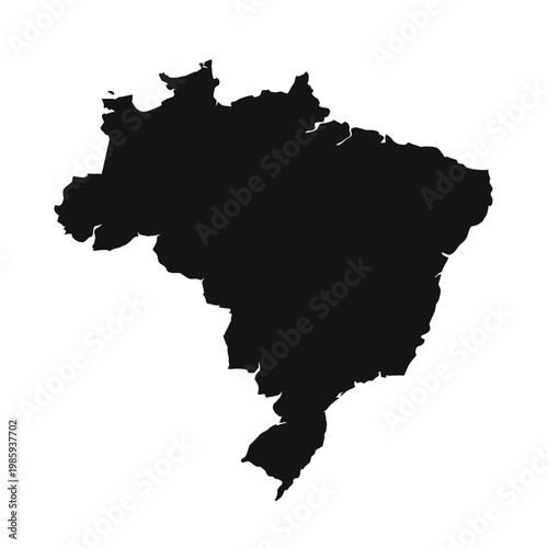 A stark black silhouette depicting the geographical shape of Brazil