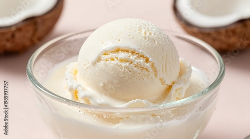 Vanilla ice cream scoops topped with chocolate in a bowl with a sweet creamy dessert look