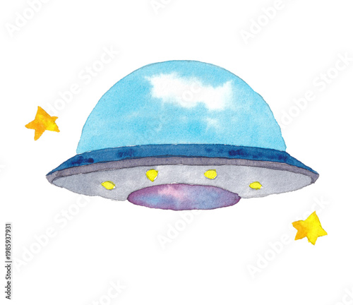水彩で描いたUFOのイラスト2