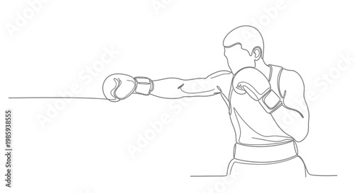 Minimalist Boxing Line Art: Athlete Punching, Sports Silhouette, Dynamic Action