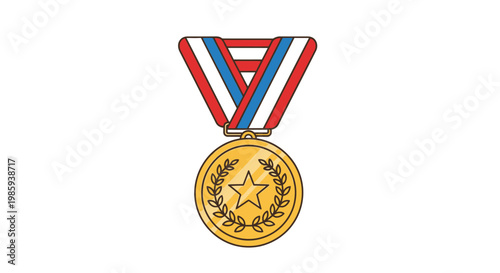 Gold Medal with Ribbon, Award for Achievement, Victory, Success, Competition, Champion