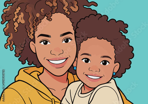 Illustration of Happy Mother and Daughter Embracing