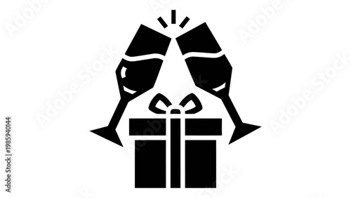 Gift box with champagne glasses icon, vector illustration for celebration, party, anniversary or wedding