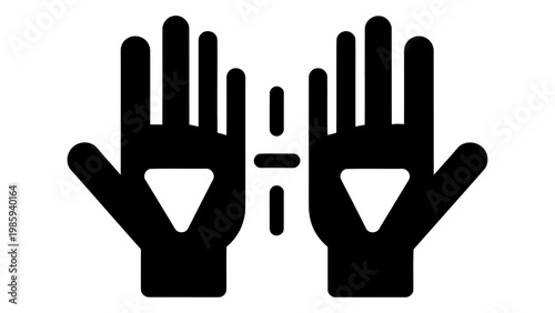 Hands with triangle symbol icon, flat vector illustration isolated on white background