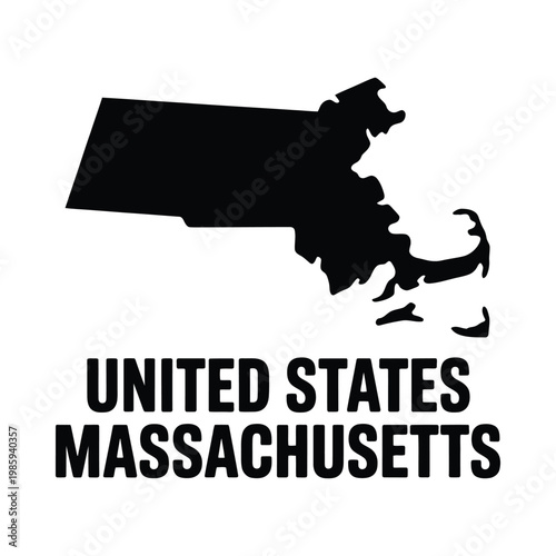 A black silhouette of the state of massachusetts is displayed with text identifying it