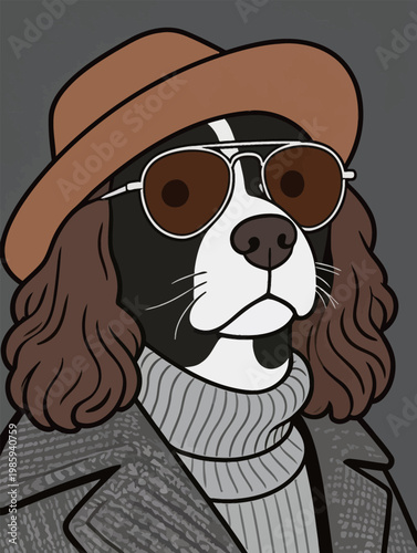 Stylish Dog with Hat, Sunglasses and Fashion Outfit