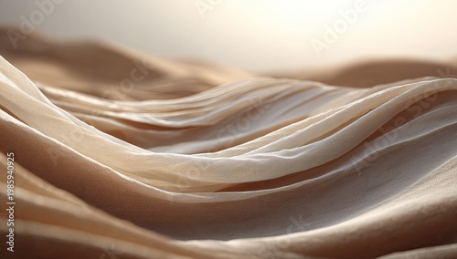Soft undulating beige fabric with gentle folds, lit by a warm, natural light source