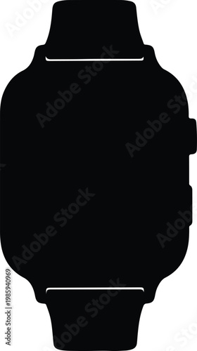 Silhouette of a modern smart watch with digital screen vector design