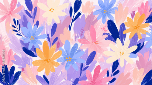 Soft-Touch Cute Flower Illustration Wallpaper