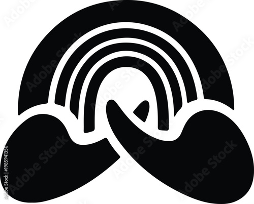 Silhouette of a rainbow and clouds with simple flat vector design